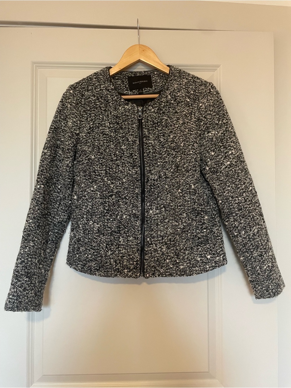 Banana Republic Collarless Boucle Zip Jacket
